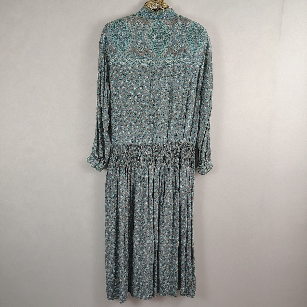 Vintage 80s California Girl Women's Blue Floral Long Maxi Dress Size 14 Coastal - Picture 5 of 8
